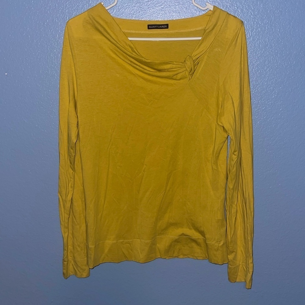Elliott Lauren Womens Long Sleeve Scoop Neck Top Pima Cotton Golden Rod Small DD